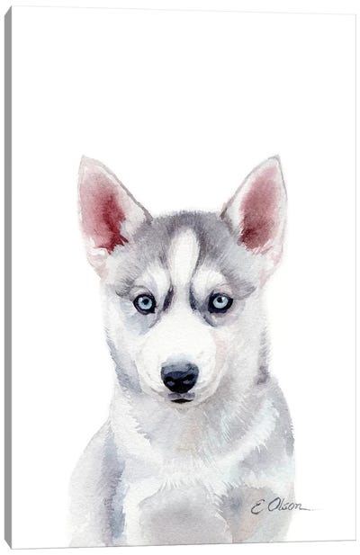Husky Puppy Canvas Art Print - Watercolor Luv