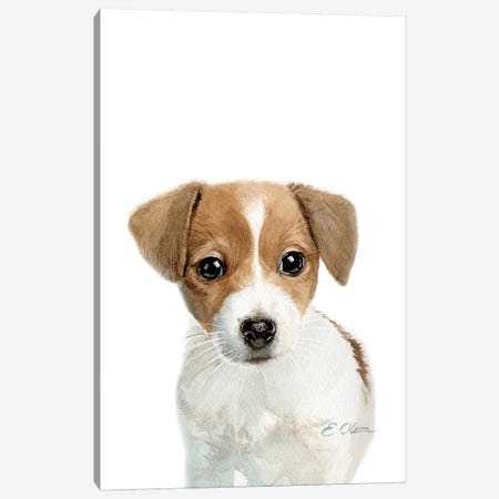 Jack Russell Terrier Puppy Canvas Print #WLU43} by Watercolor Luv Canvas Wall Art
