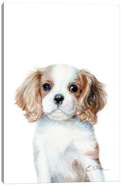 King Charles Cavalier Spaniel Puppy Canvas Art Print - Watercolor Luv