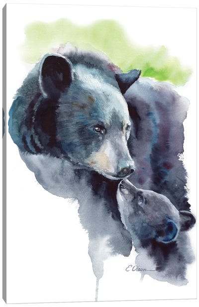 Mother and Baby Bears Canvas Art Print - Black Bear Art
