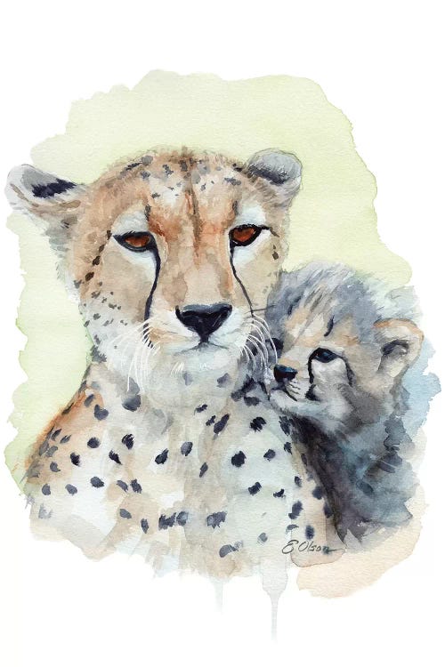 Mother and Baby Cheetahs by Watercolor Luv wall art