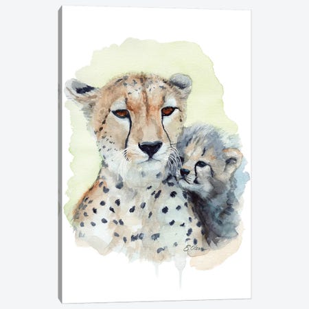 Mother and Baby Cheetahs Canvas Print #WLU52} by Watercolor Luv Canvas Print