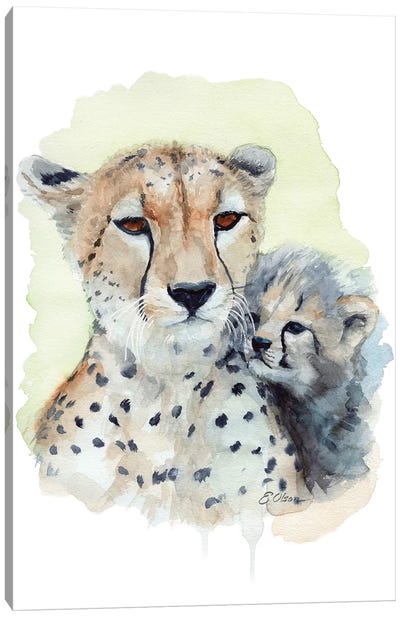 Mother and Baby Cheetahs Canvas Art Print - Watercolor Luv