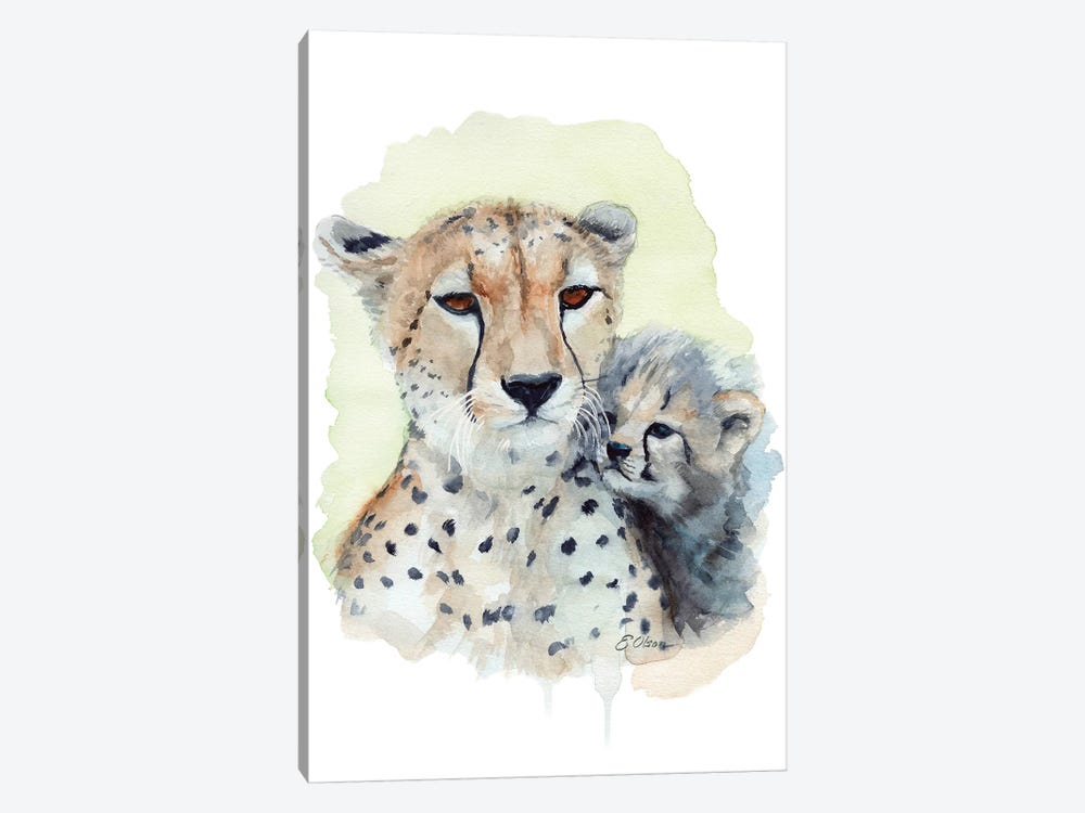 Mother and Baby Cheetahs by Watercolor Luv 1-piece Canvas Art Print