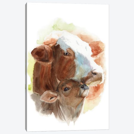 Mother and Baby Cows Canvas Print #WLU53} by Watercolor Luv Canvas Art Print