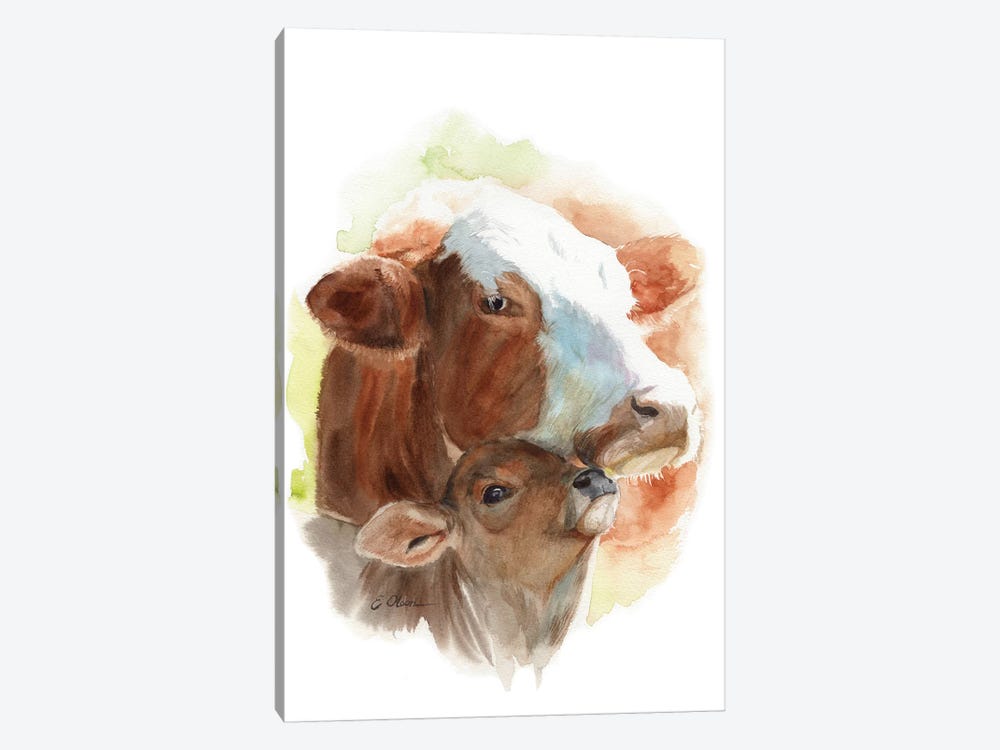 Mother and Baby Cows by Watercolor Luv 1-piece Canvas Artwork