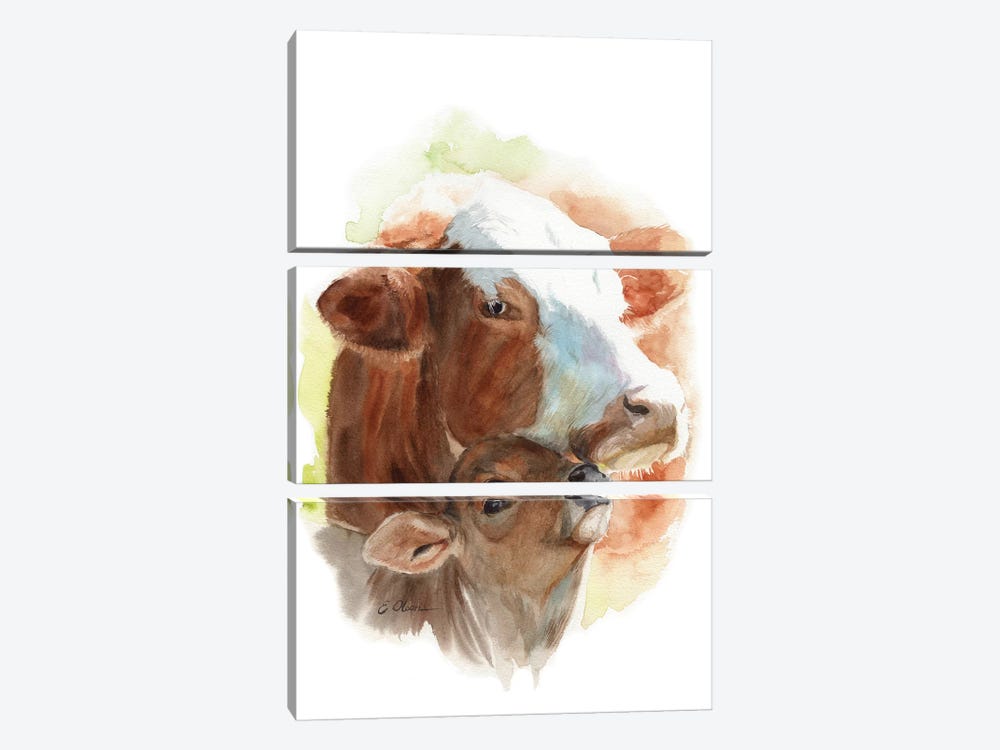 Mother and Baby Cows by Watercolor Luv 3-piece Canvas Artwork