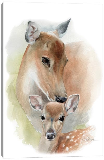 Mother and Baby Deer Canvas Art Print - Watercolor Luv