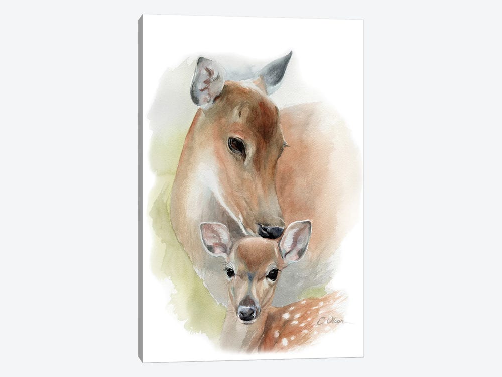 Mother and Baby Deer by Watercolor Luv 1-piece Canvas Print