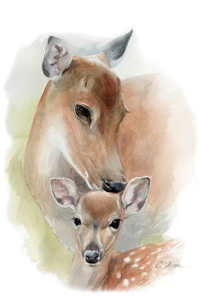 Kids Inspirational Art: Mother and Baby Deer by Watercolor Luv