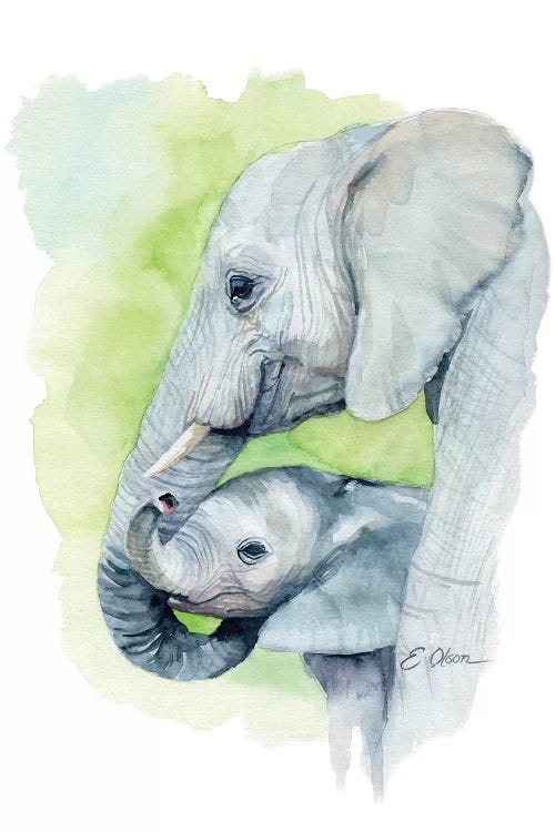 Mother and Baby Elephants I Canvas - Canvas Art Print | Watercolor Luv