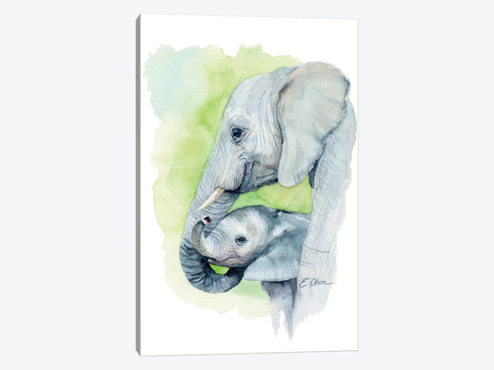 Mother and Baby Elephants I by Watercolor Luv 1-piece Canvas Art