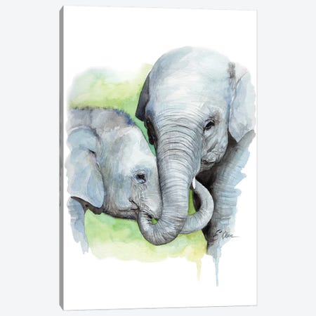 Mother and Baby Elephants II Canvas Print #WLU56} by Watercolor Luv Canvas Art