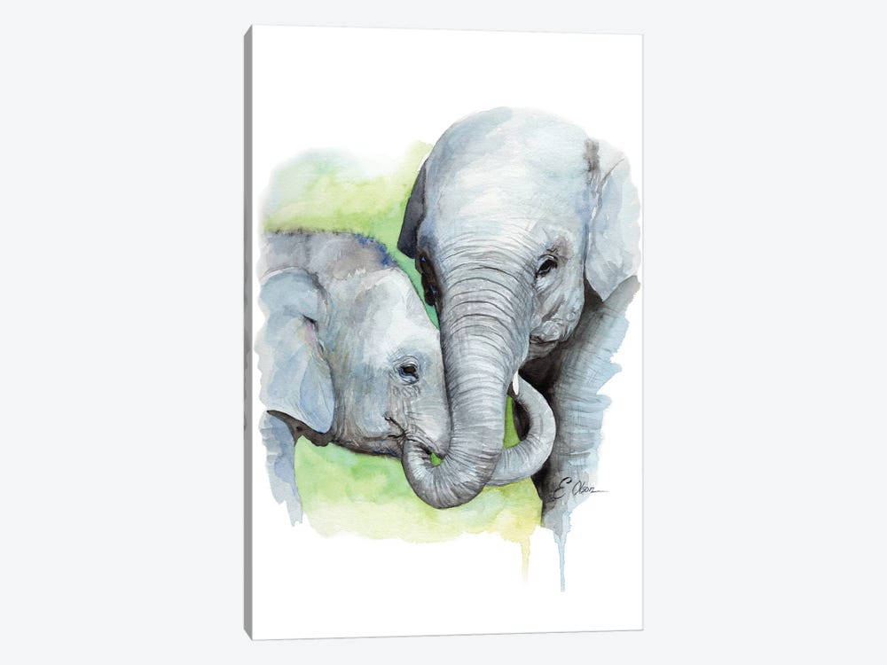 Mother and Baby Elephants II by Watercolor Luv 1-piece Canvas Print