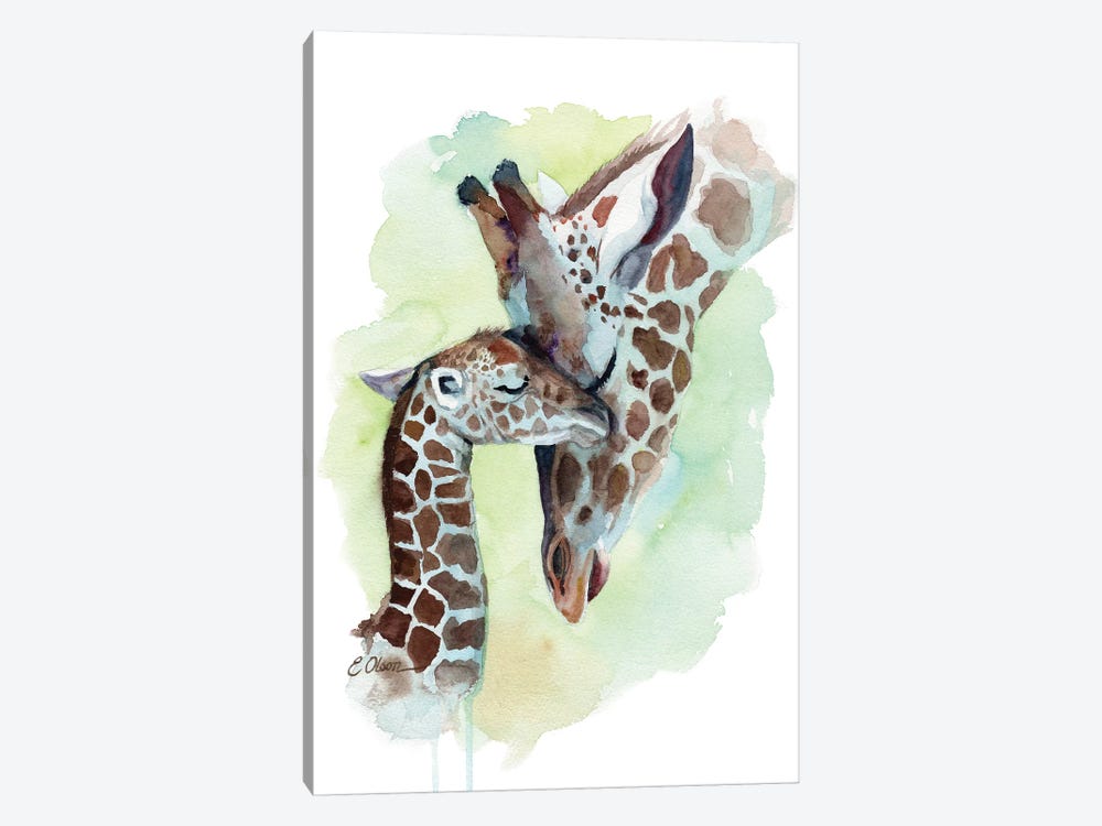 Mother and Baby Giraffes by Watercolor Luv 1-piece Art Print