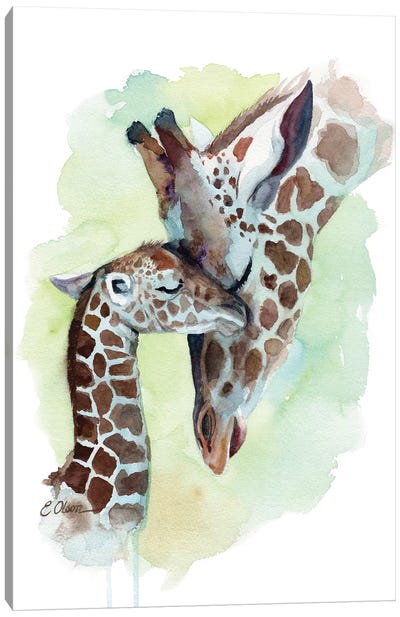 Mother and Baby Giraffes Canvas Art Print - Watercolor Luv