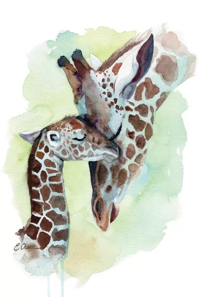 Kids Inspirational Art: Mother and Baby Giraffes by Watercolor Luv