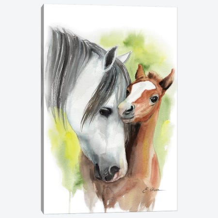Mother and Baby Horses Canvas Print #WLU59} by Watercolor Luv Canvas Art Print