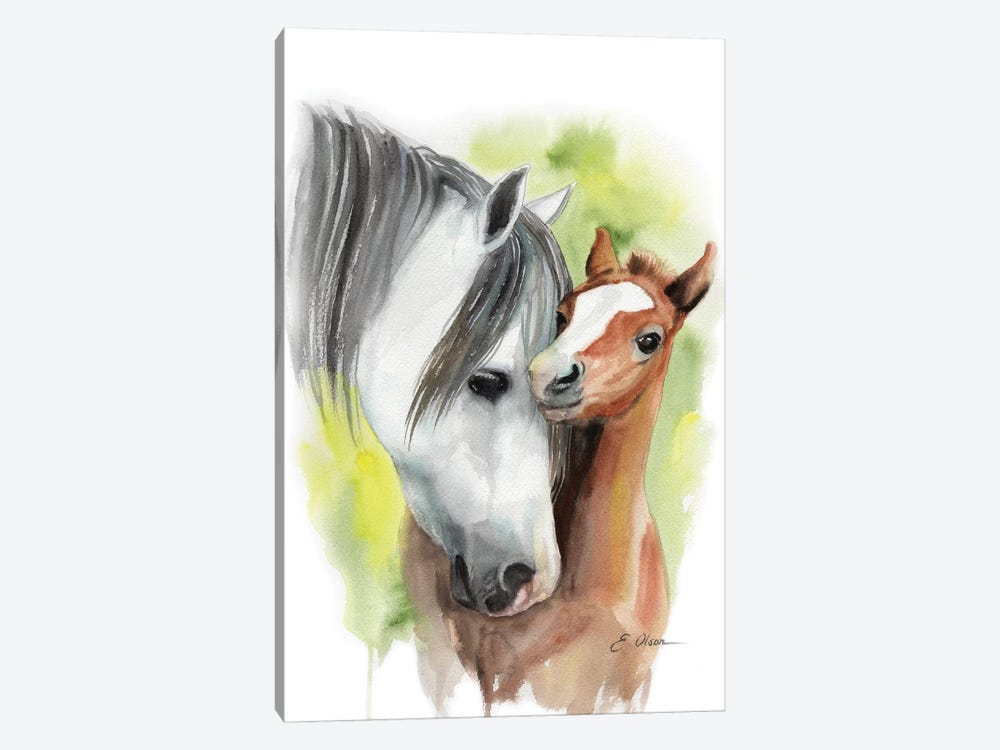Mother and Baby Horses by Watercolor Luv 1-piece Canvas Wall Art