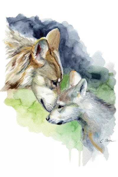 Mother and Baby Wolves by Watercolor Luv art print