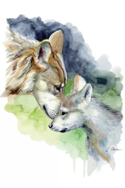 Mother and Baby Wolves by Watercolor Luv wall art