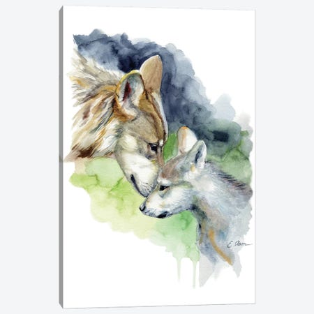 Mother and Baby Wolves Canvas Print #WLU63} by Watercolor Luv Canvas Artwork