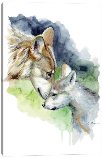 Mother and Baby Wolves Canvas Art Print - Watercolor Luv