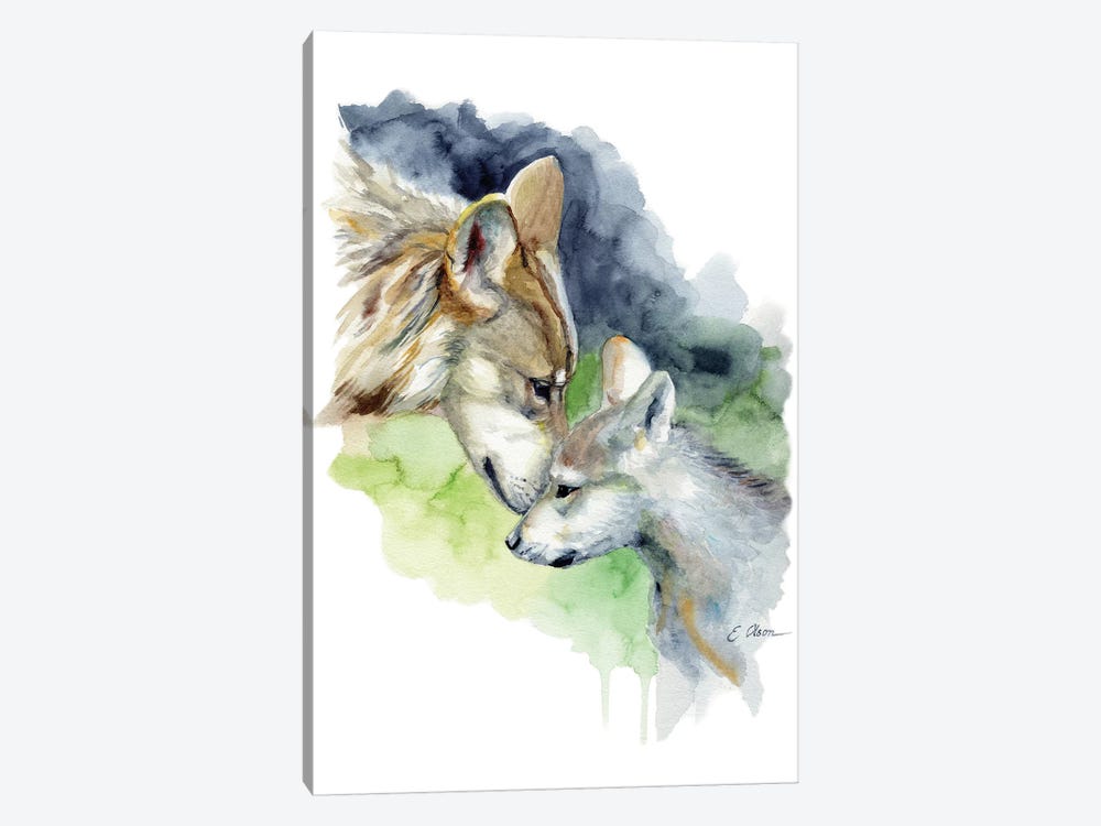 Mother and Baby Wolves by Watercolor Luv 1-piece Canvas Print