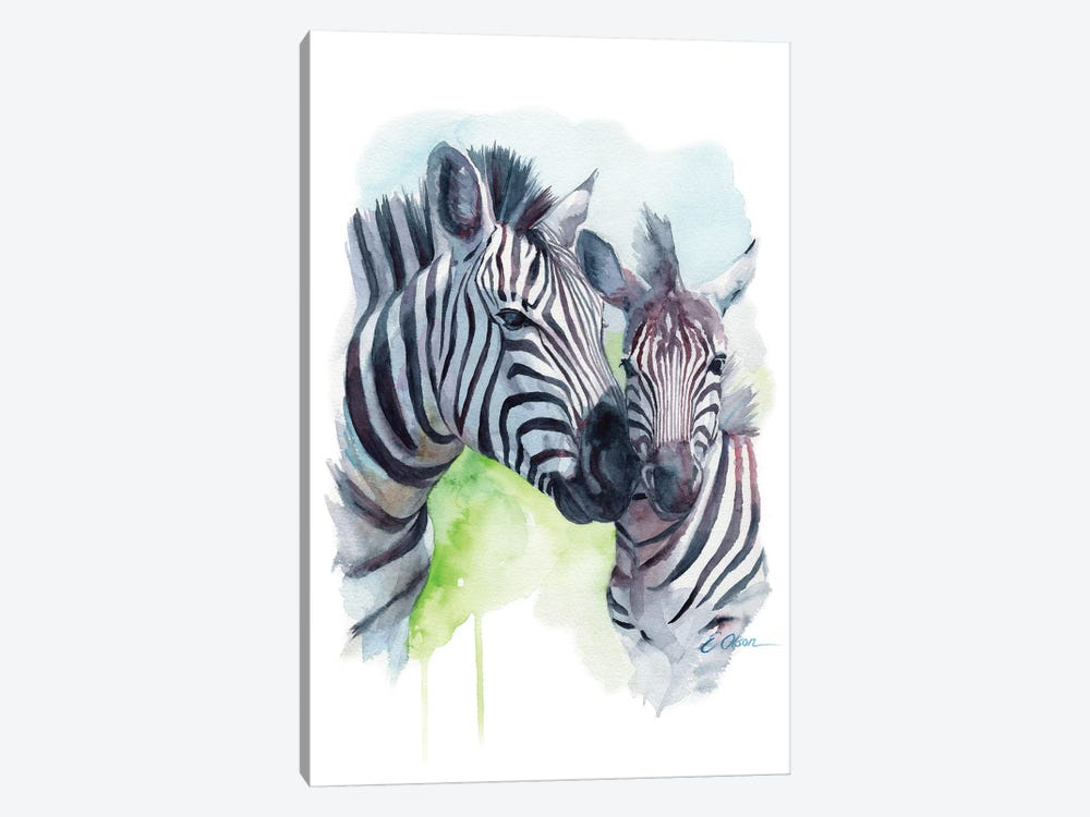 Mother and Baby Zebras by Watercolor Luv 1-piece Canvas Art