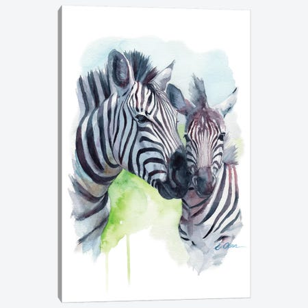 Mother and Baby Zebras Canvas Print #WLU64} by Watercolor Luv Canvas Art Print