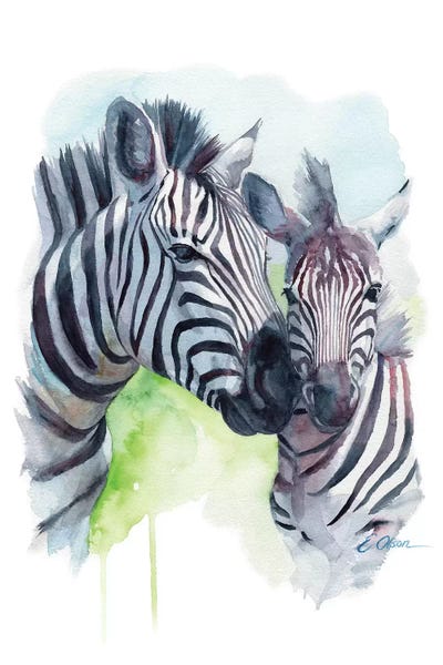Kids Inspirational Art: Mother and Baby Zebras by Watercolor Luv