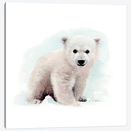 Polar Bear Cub Canvas Print #WLU67} by Watercolor Luv Art Print