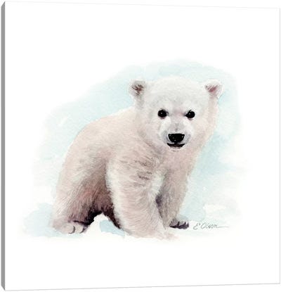 Polar Bear Cub Canvas Art Print - Watercolor Luv