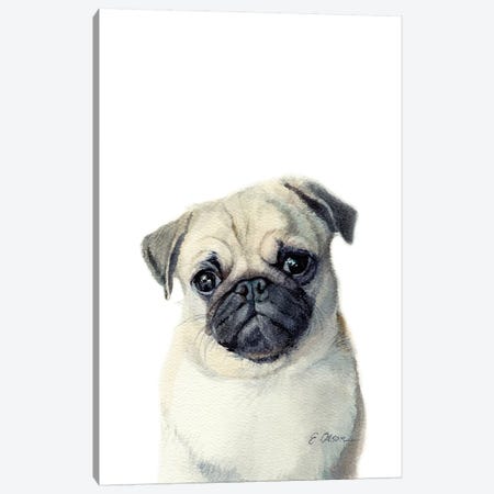 Pug Puppy Canvas Print #WLU69} by Watercolor Luv Canvas Art