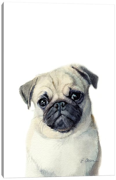 Pug Puppy Canvas Art Print - Watercolor Luv