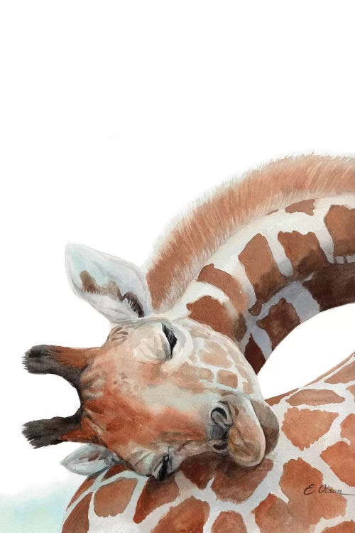 Sleeping Baby Giraffe by Watercolor Luv wall art