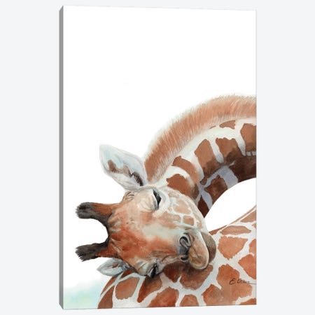 Sleeping Baby Giraffe Canvas Print #WLU75} by Watercolor Luv Canvas Wall Art