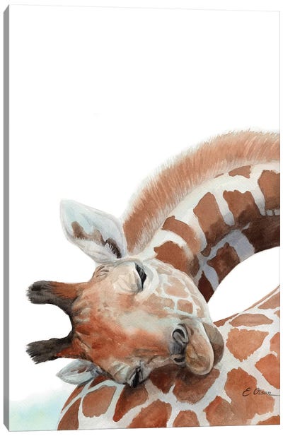 Sleeping Baby Giraffe Canvas Art Print - Watercolor Luv