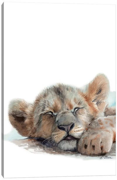 Sleeping Baby Lion Canvas Art Print - Watercolor Luv