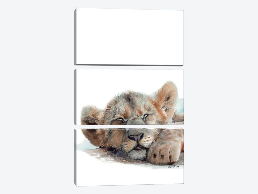 Sleeping Baby Lion by Watercolor Luv 3-piece Art Print