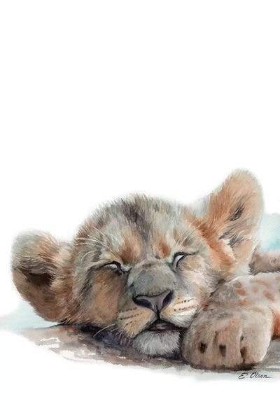 Kids Art Boys: Sleeping Baby Lion by Watercolor Luv