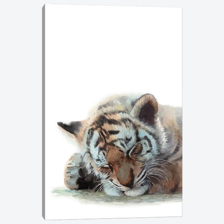 Sleeping Baby Tiger Canvas Print #WLU77} by Watercolor Luv Canvas Wall Art