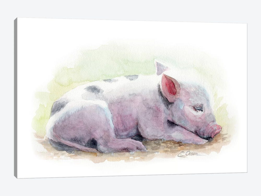 Sleeping Farm Piglet by Watercolor Luv 1-piece Art Print