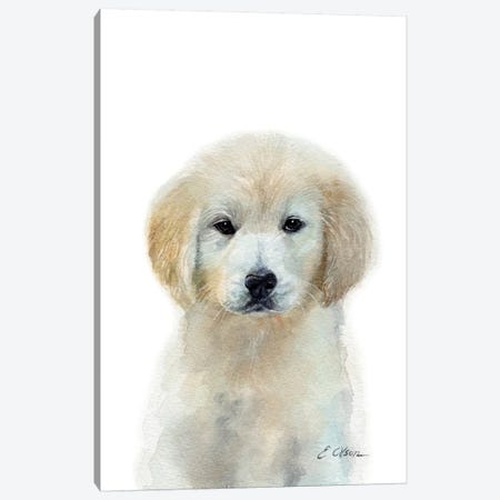 White Golden Retriever Puppy Canvas Print #WLU89} by Watercolor Luv Canvas Art
