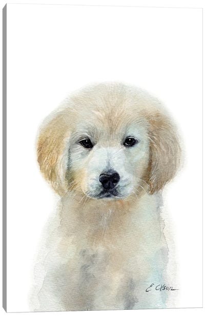 White Golden Retriever Puppy Canvas Art Print - Watercolor Luv