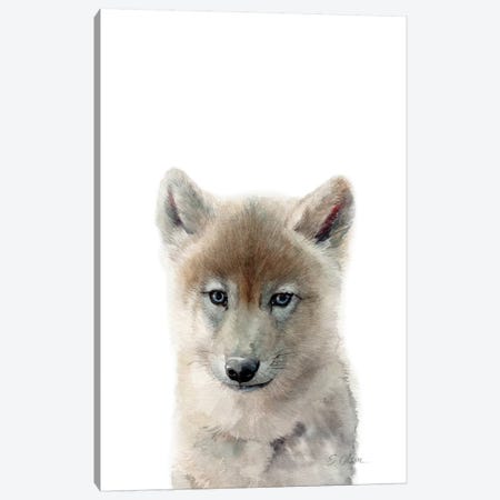 Baby Wolf Canvas Print #WLU8} by Watercolor Luv Canvas Print