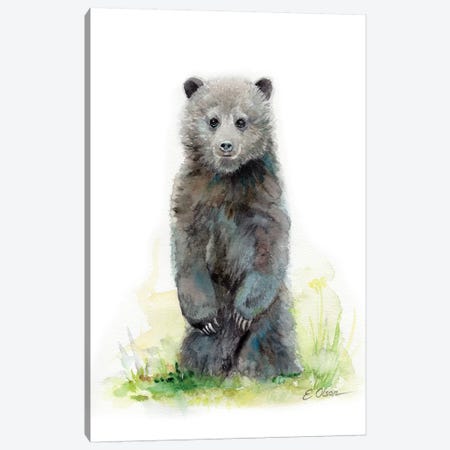 Woodland Baby Bear Cub Canvas Print #WLU90} by Watercolor Luv Art Print