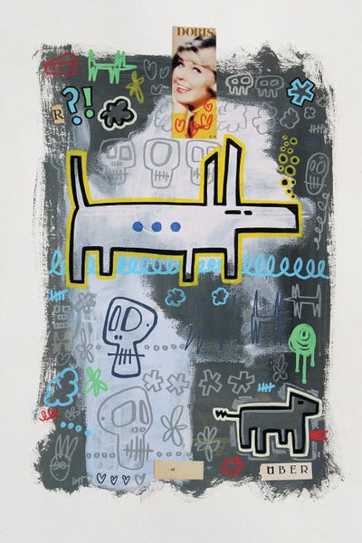 Random Collage No. 543 (Doris, Dogs N' Skulls.) by Well Well acrylic art print