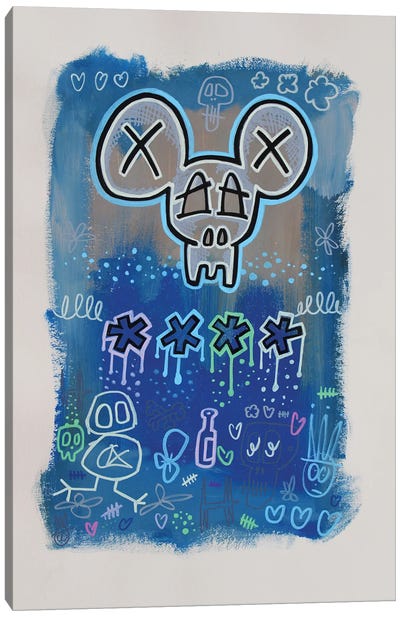 Skull Blue Canvas Art Print - Neo-expressionism
