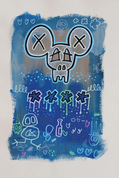 Neo-expressionism: Skull Blue by Well Well